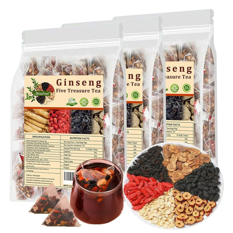 Ginseng Five Treasure Tea - Multi Pack with Ingredients